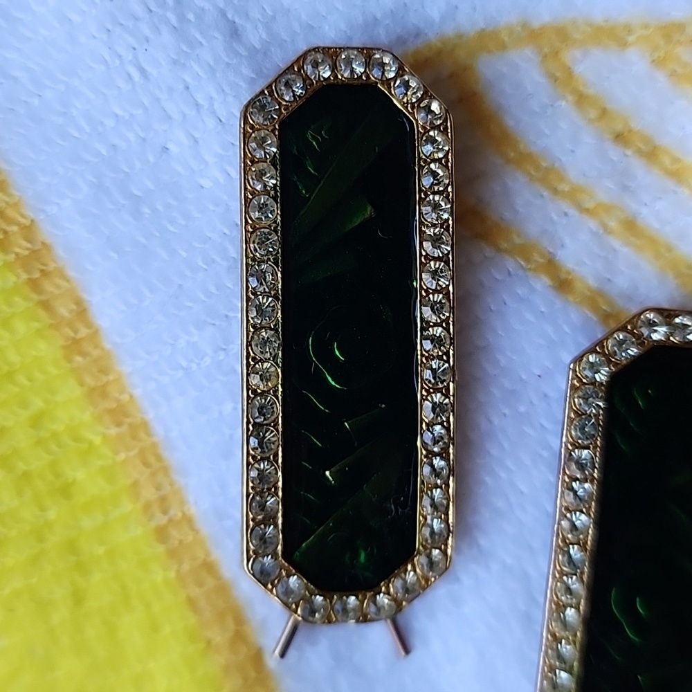Vintage Jeweled Barrettes Green with rhinestones - Picture 4 of 8